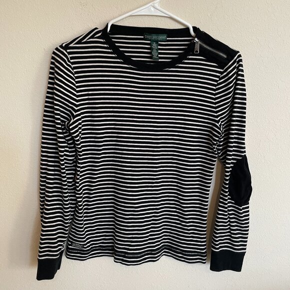 Denim & Supply Ralph Lauren Tops - Ralph Lauren Medium Black White Striped Ribbed Long Sleeve Top 100% Cotton